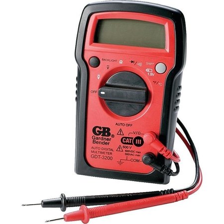 GARDNER BENDER Multimeter, 500 VAC, 600 VDC, 20 MOhm, Digital, LCD Display, Red GDT-3200